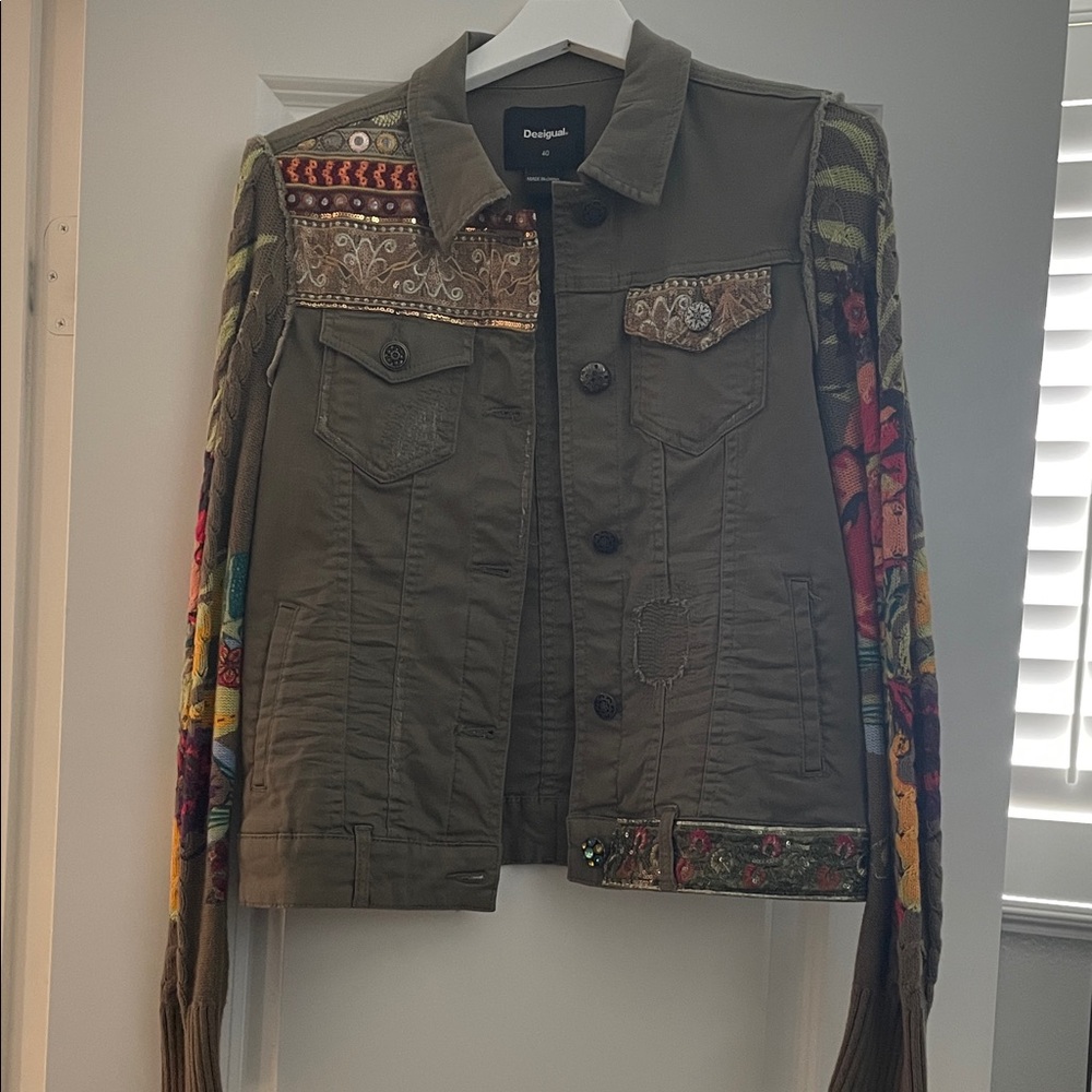 Desigual Women's Olive and Multicolor Utility Jacket